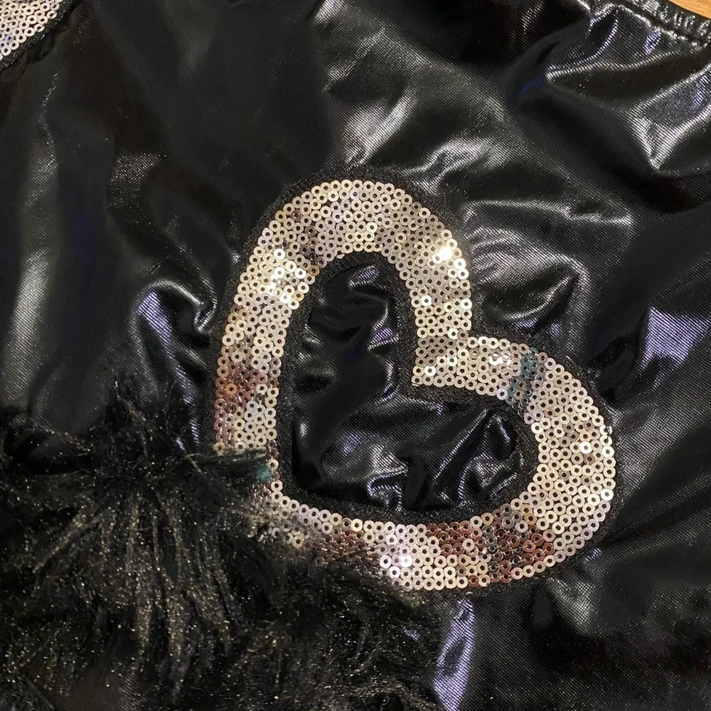 Black Faux Leather & Rhinestone Heart Bandeau Skort Set
